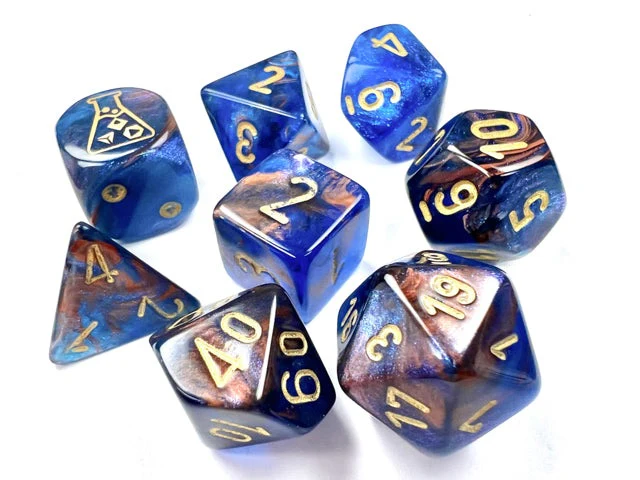 Chessex Lab Dice Lustrous Azurite / Gold Polyhedral 8 Dice Set 30055 - Image 2
