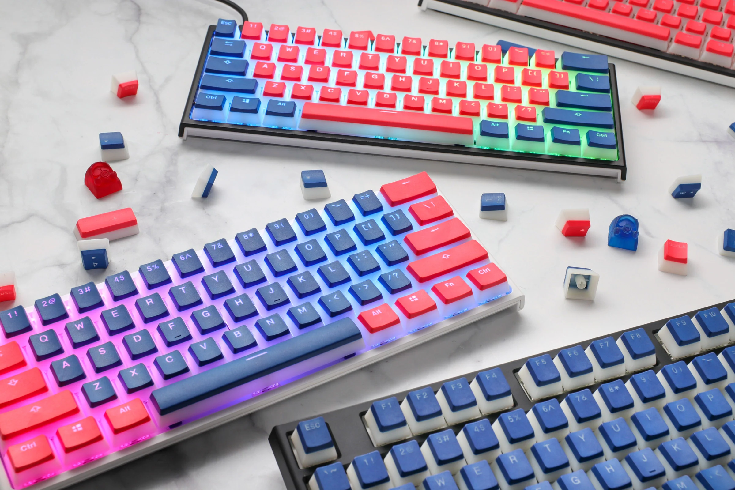 Ducky Coral / Blue Pudding 108 Key OEM Profile Double Shot PBT Keycap Set - Image 4