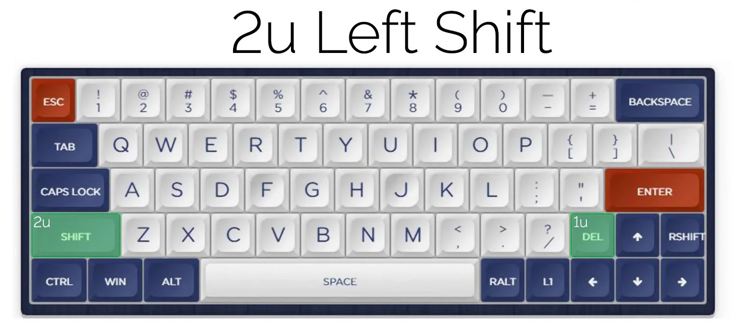 KBDFans DZ60 ANSI CNC Aluminum Plate- 2u Left Shift - Image 3