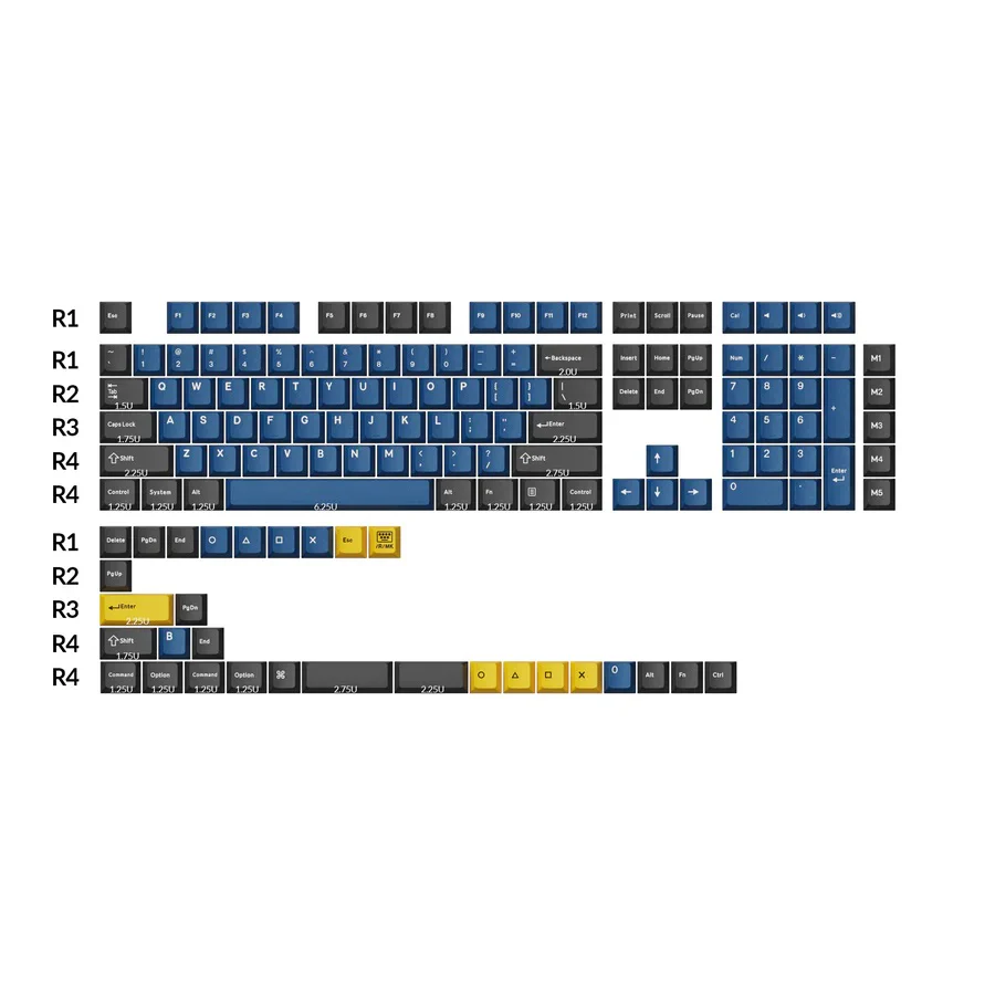 Keychron Blue / Black / Yellow 143 Key Cherry Profile Double Shot PBT Keycap Set - Image 2