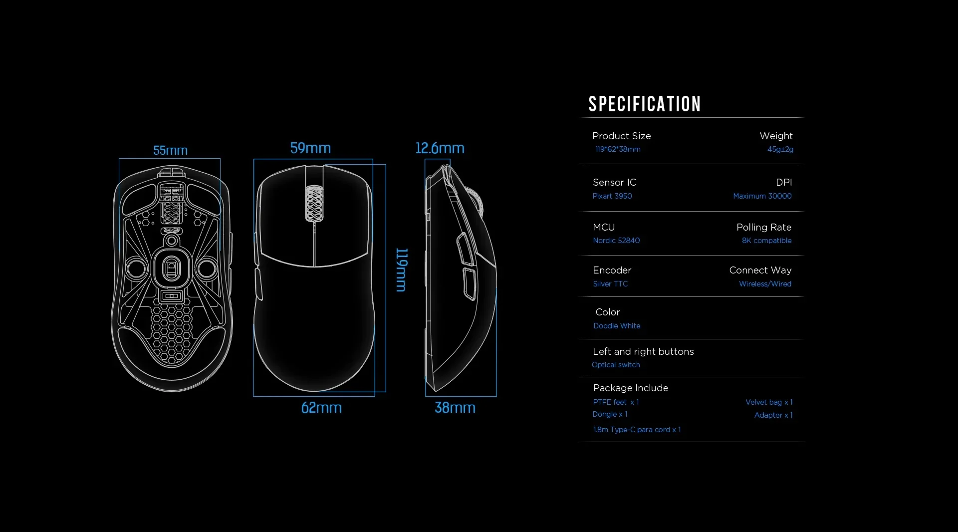 LAMZU Maya Doodle 1K / 8K Wireless Mouse - Image 7