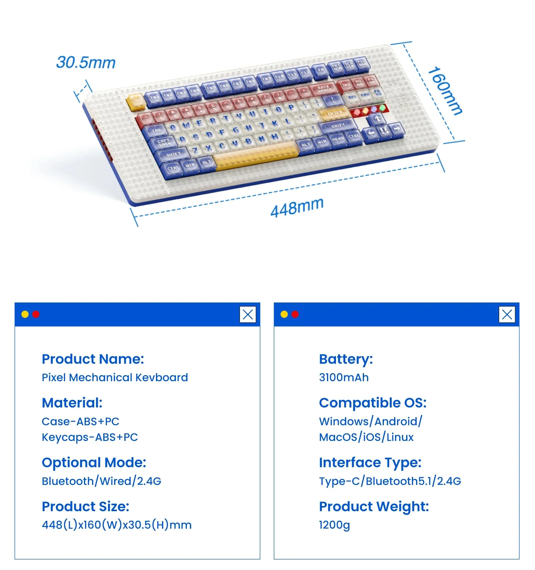 MelGeek Pixel Palette Brick Built TKL Hotswap Bluetooth 5.1 and 2.4 GHz. RGB Mechanical Keyboard - Image 4