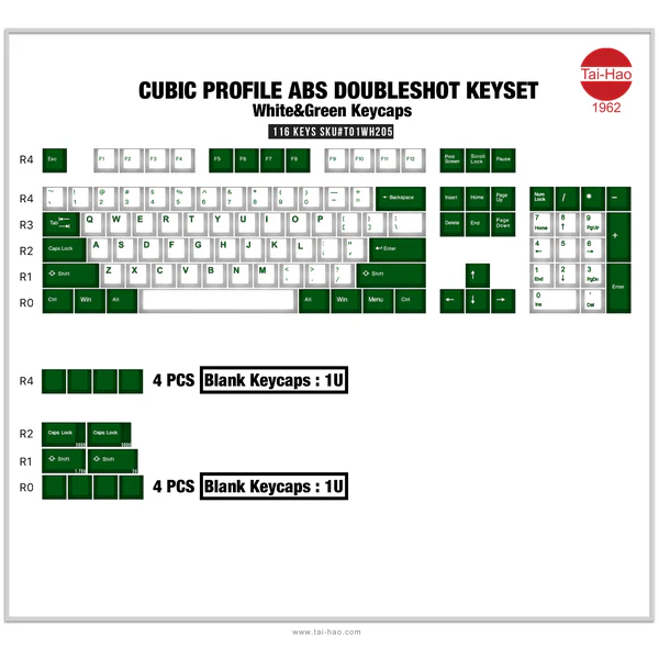 Tai-Hao Green & White 116 Key Cubic Profile Double Shot ABS Keycap Set - Image 6