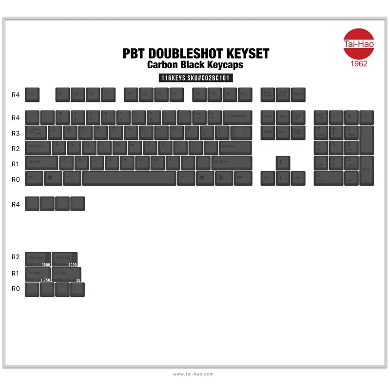 Tai-Hao Carbon Black 116 Key OEM Profile Double Shot PBT Keycap Set - Image 3