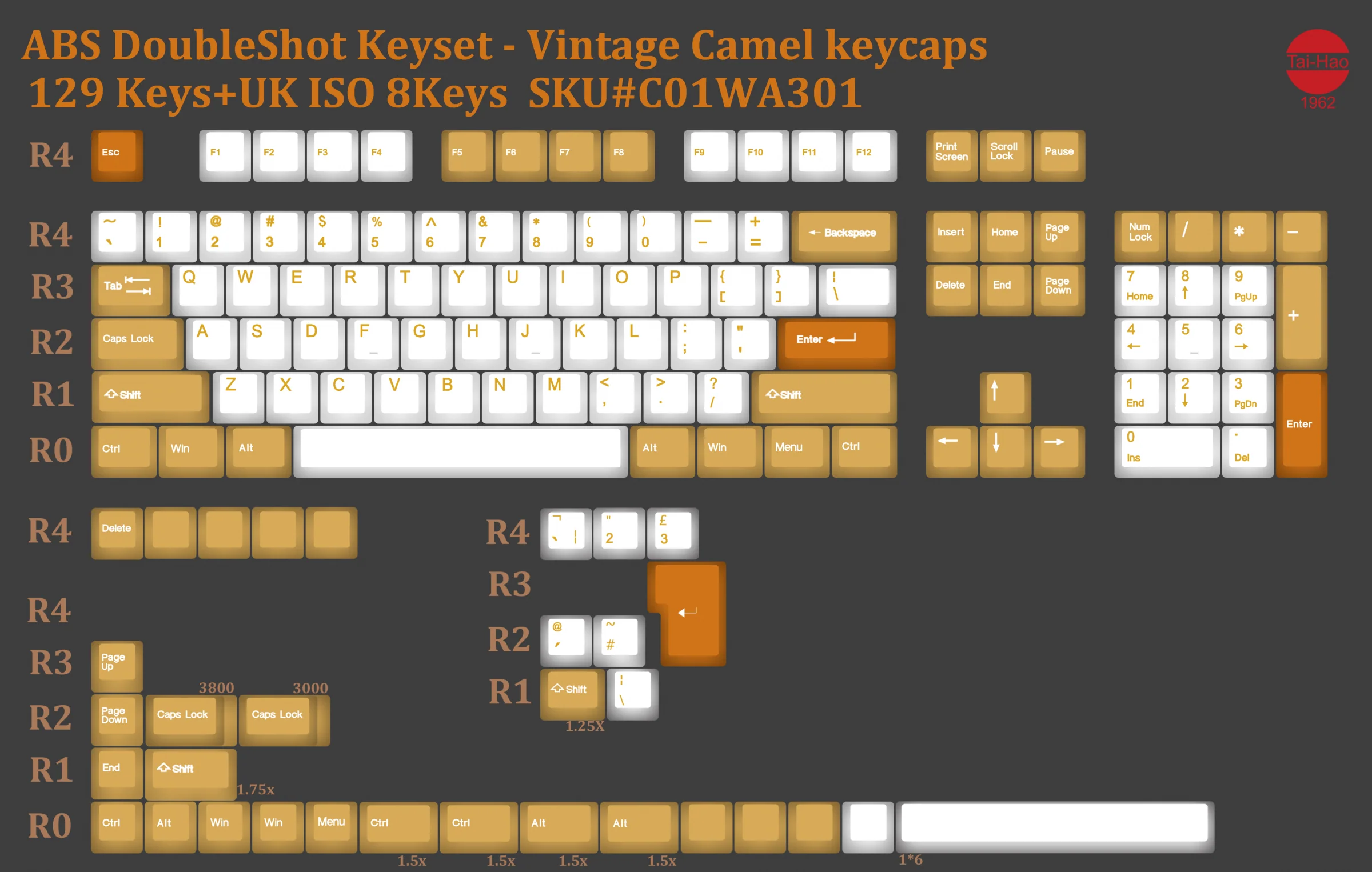 Tai-Hao Vintage Camel 129 Key OEM Profile Double Shot ABS Keycap Set - Image 2