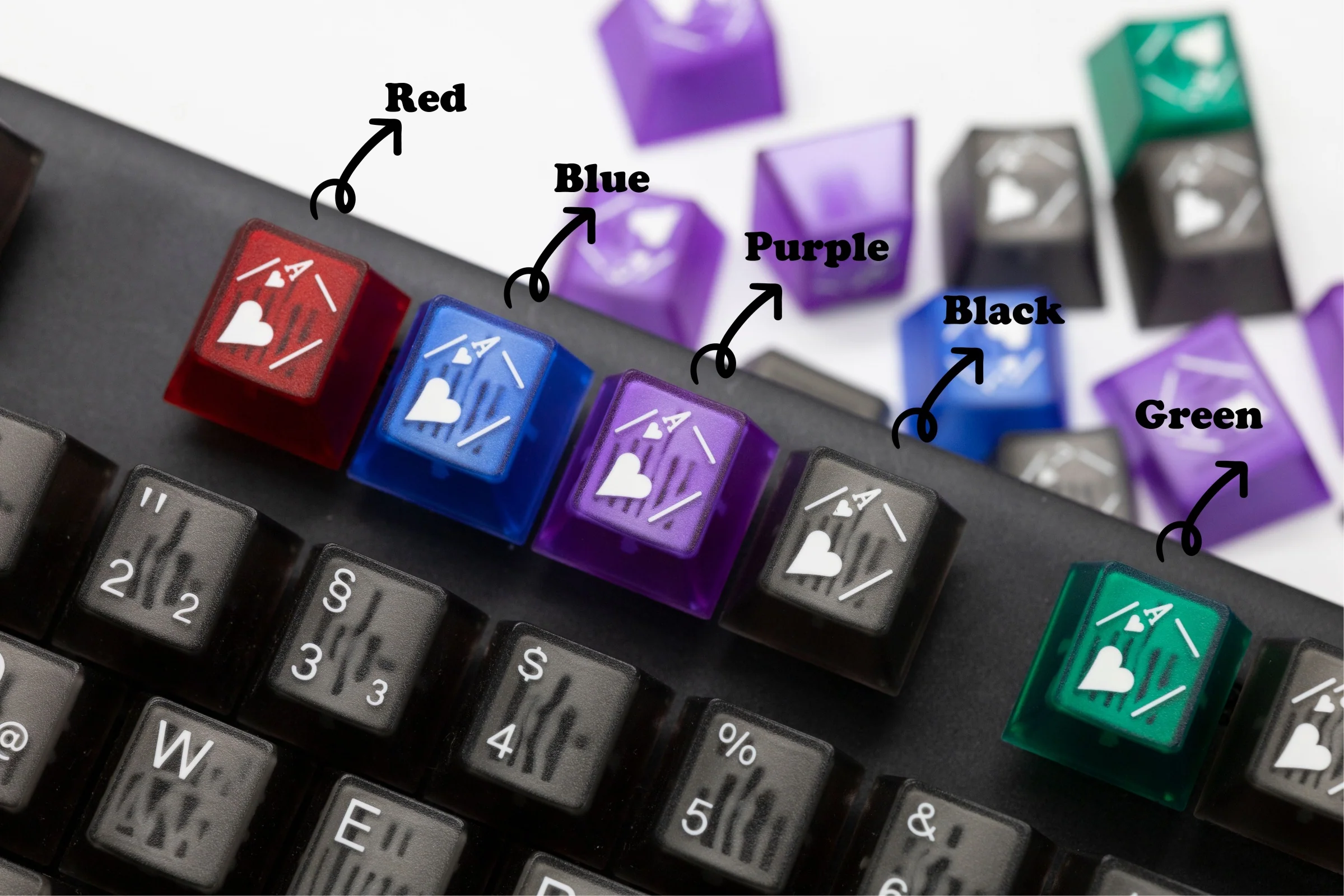 Tai-Hao Green Playing Cards 16-Key Cubic Profile Double Shot ABS Translucent Keycap Set - Image 3