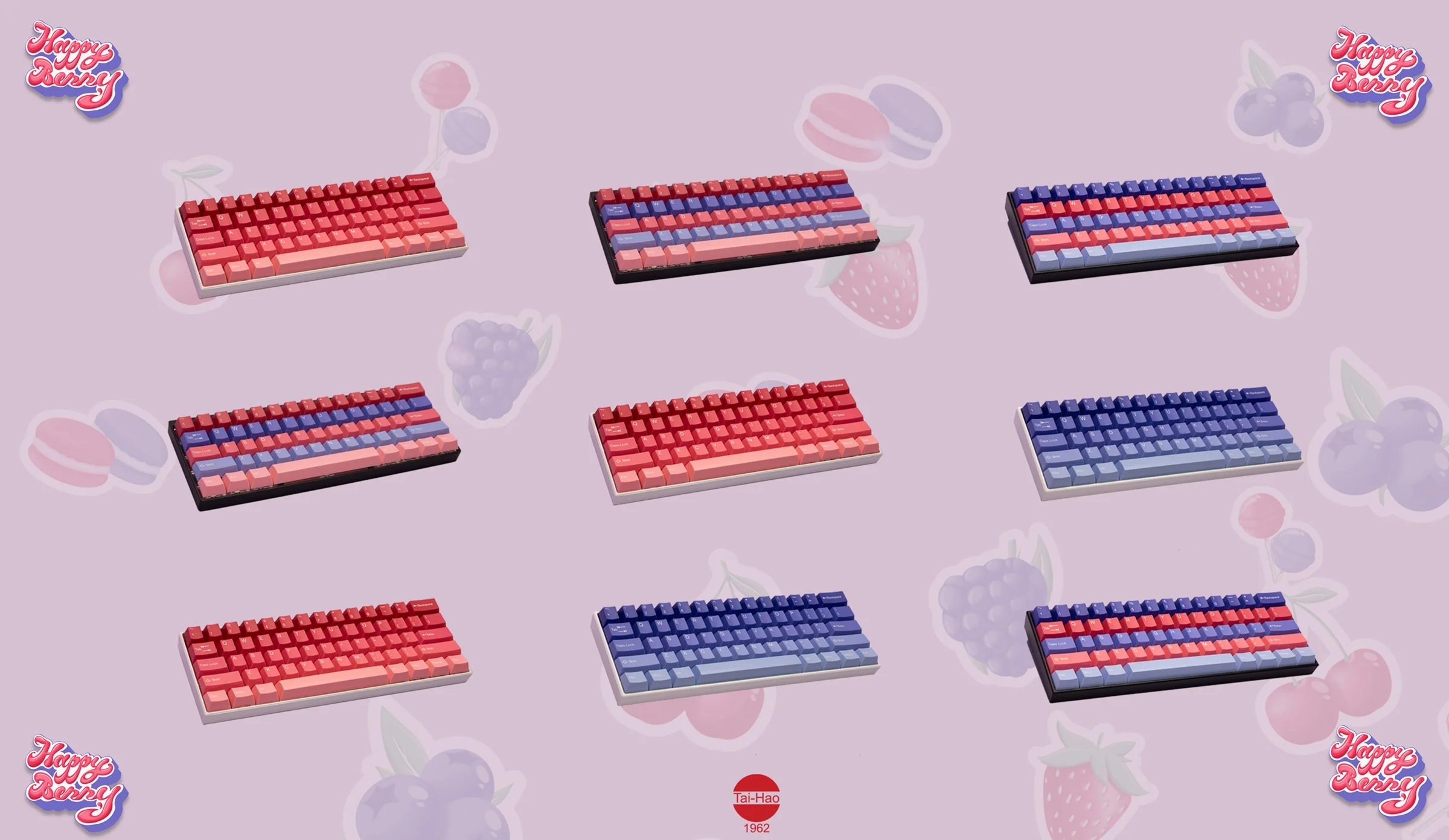 Tai-Hao Blueberry & Strawberry 308 Key Cubic Profile ABS Double Shot Keycap Set - Image 2