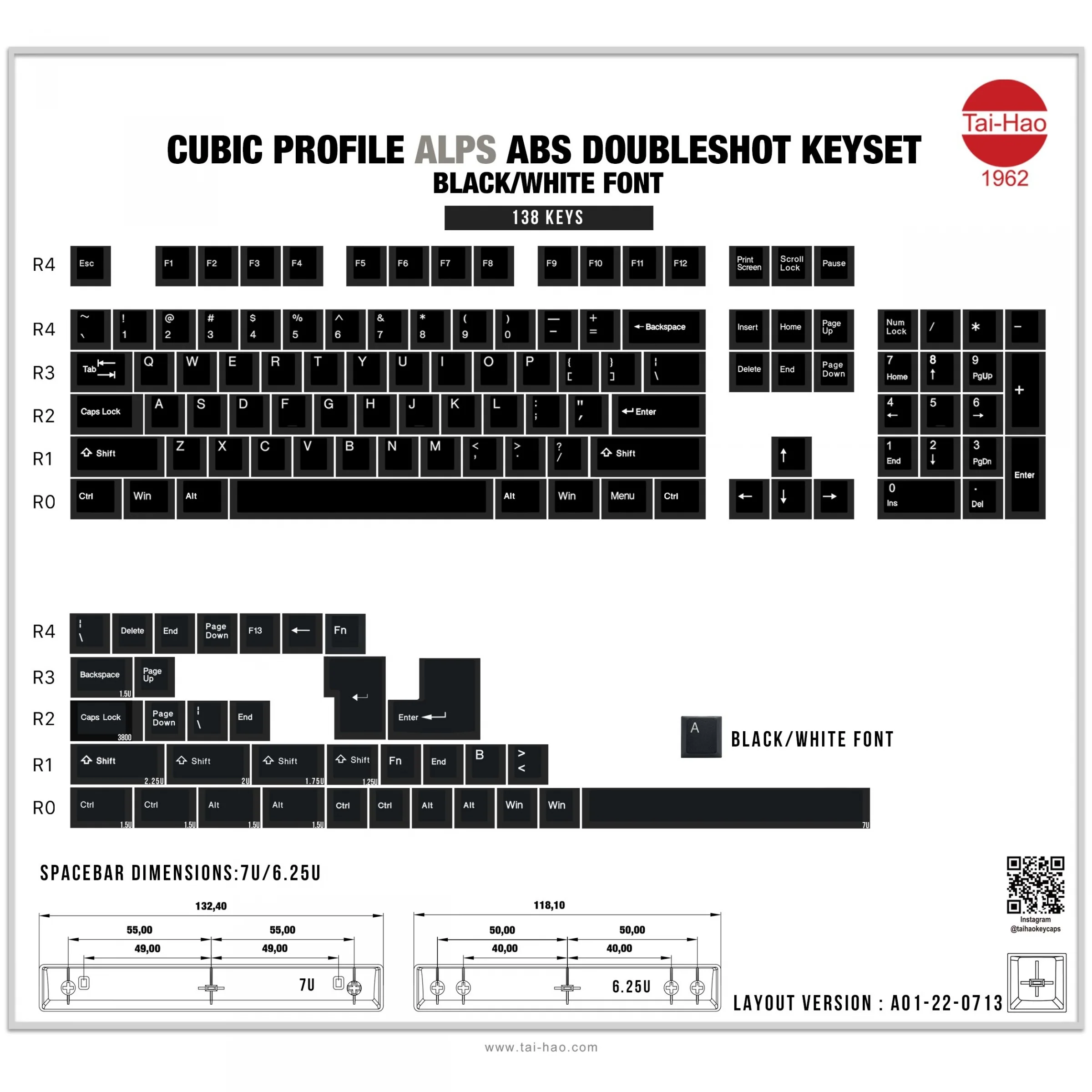 Tai-Hao Black 138 Key Cubic Profile Double Shot ABS ALPS Keycap Set - Image 6