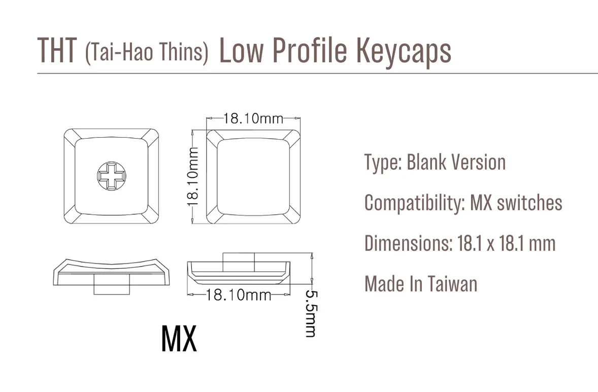 Tai-Hao Black THT Blank 18 Key PBT Low Profile Keycap Set - Image 3
