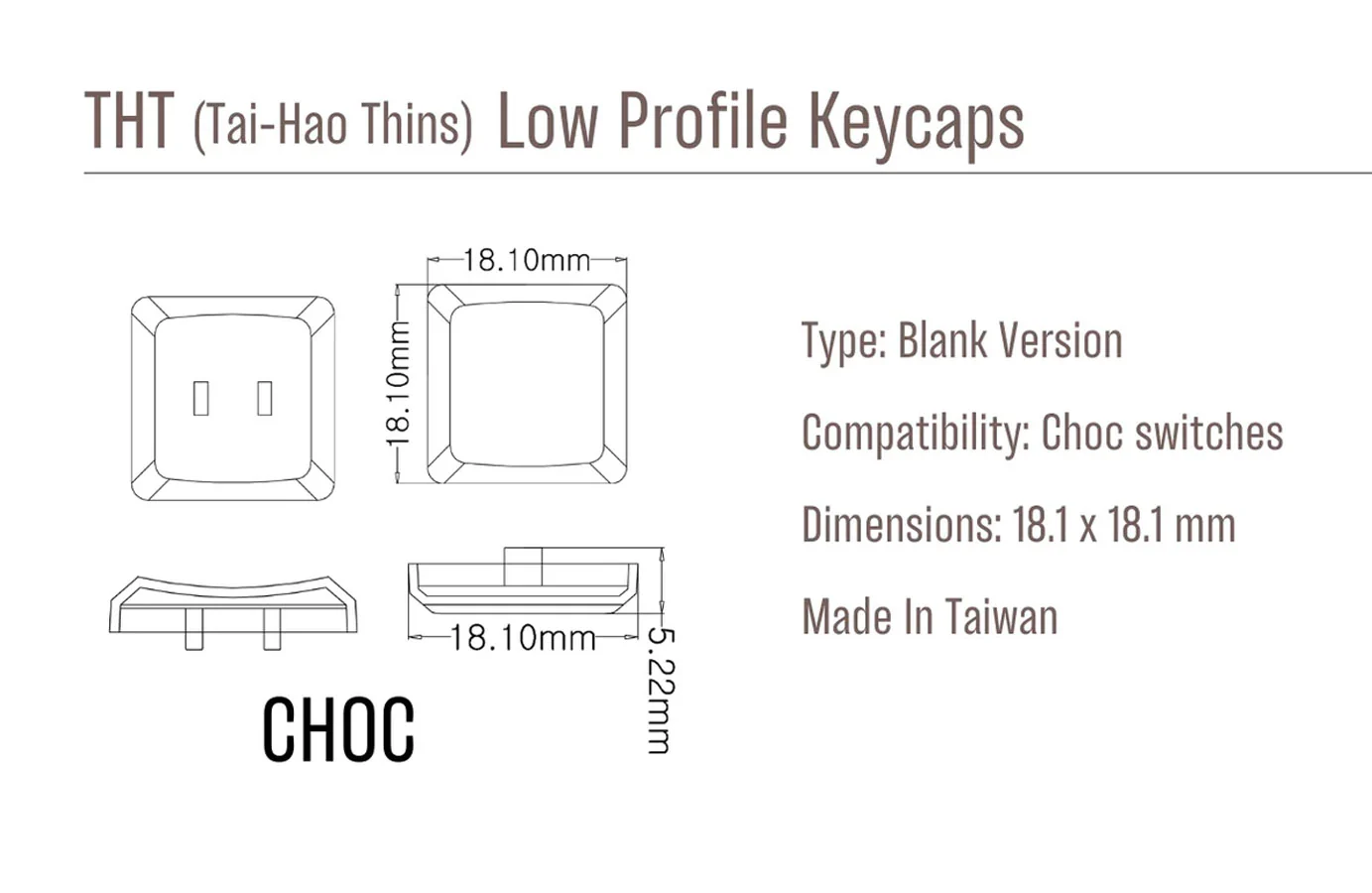 Tai-Hao Black THT Blank 18 Key PBT Low Profile Keycap Set - Image 4