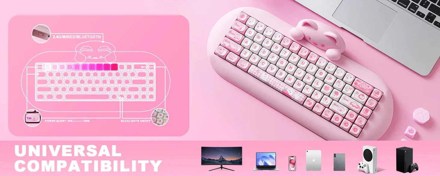 Yunzii C68 Cat Silicone 65% Hotswap Bluetooth + 2.4 GHz. RGB Mechanical Keyboard - Image 3