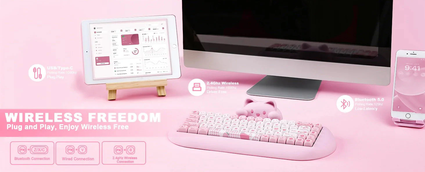Yunzii C68 Cat Silicone 65% Hotswap Bluetooth + 2.4 GHz. RGB Mechanical Keyboard - Image 7